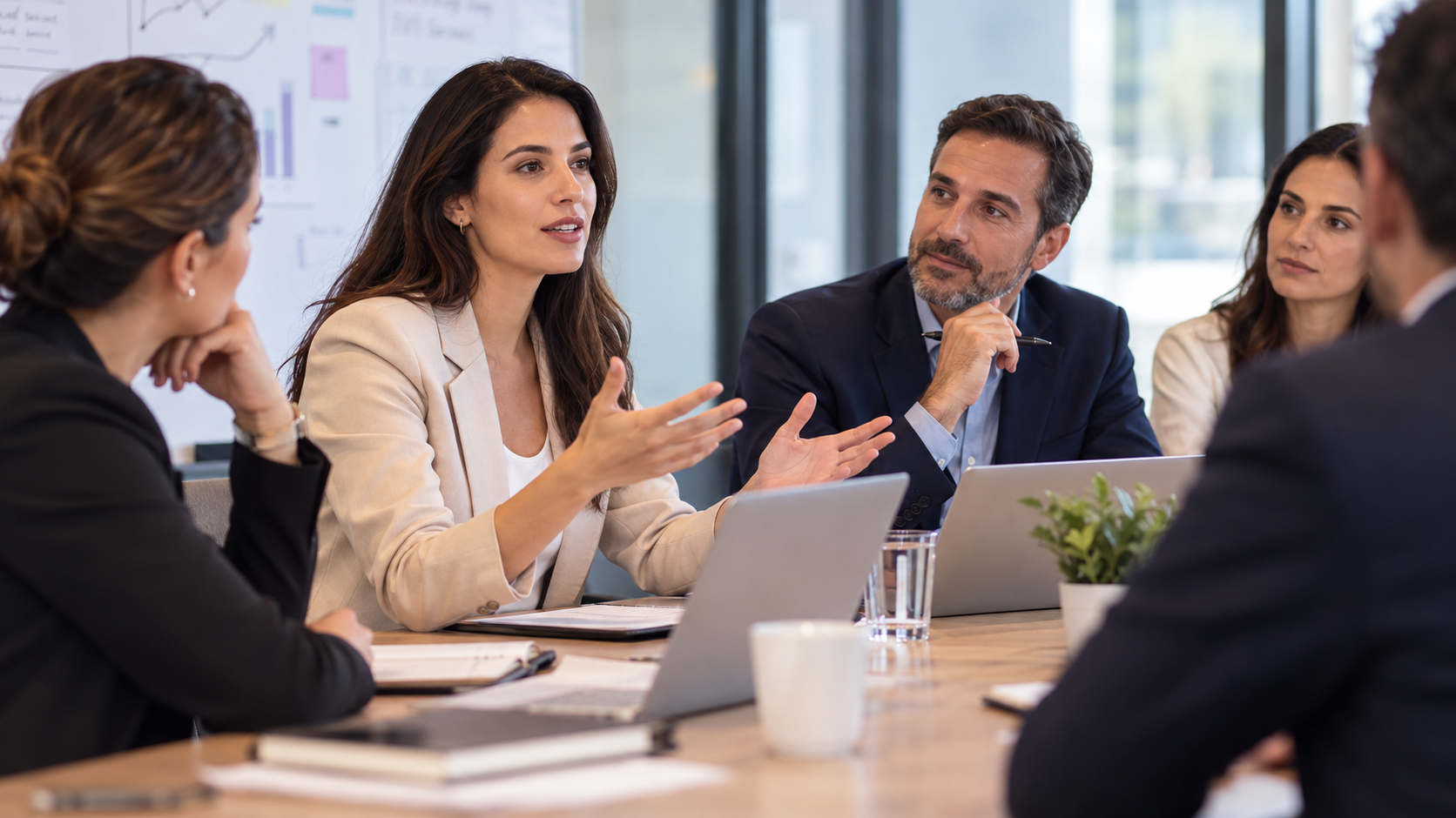 Profesionales reunidos para analizar propuestas y tomar decisiones en equipo.