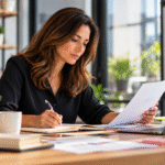 Mujer profesional trabajando en la adopción de IA en su empresa.